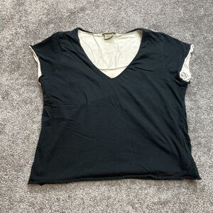 Faded Glory Combo Shirt Ladies 12 / 14 Black and White Cotton V Neck Womens Top